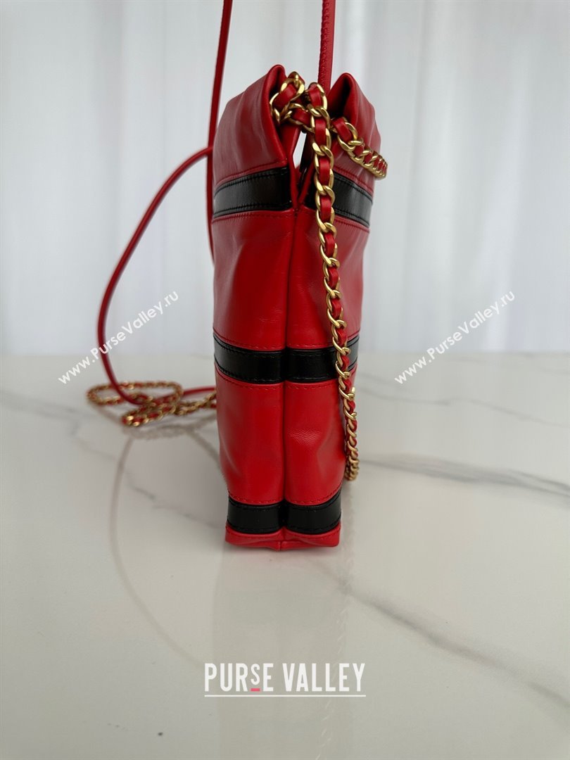 Chanel Shiny Calfskin 22 Mini Shopping Bag AS3980 with Stripes Red 2024 (yezi-240412013)