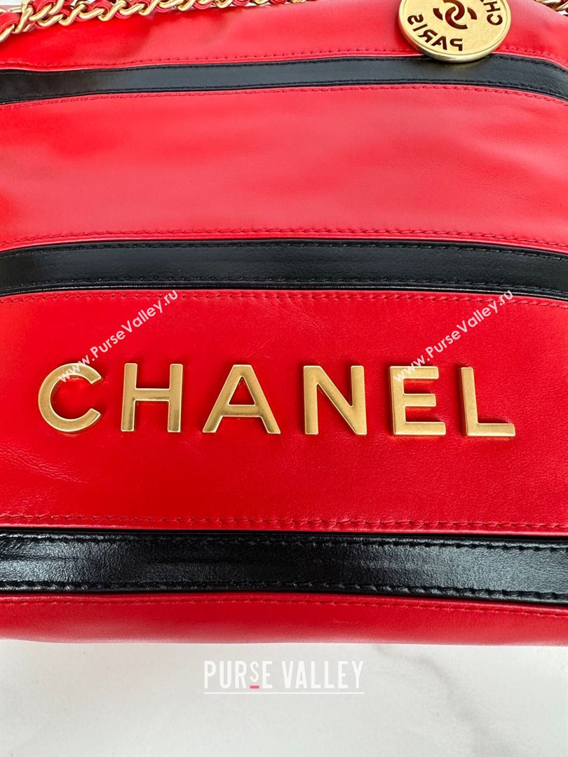 Chanel Shiny Calfskin 22 Mini Shopping Bag AS3980 with Stripes Red 2024 (yezi-240412013)