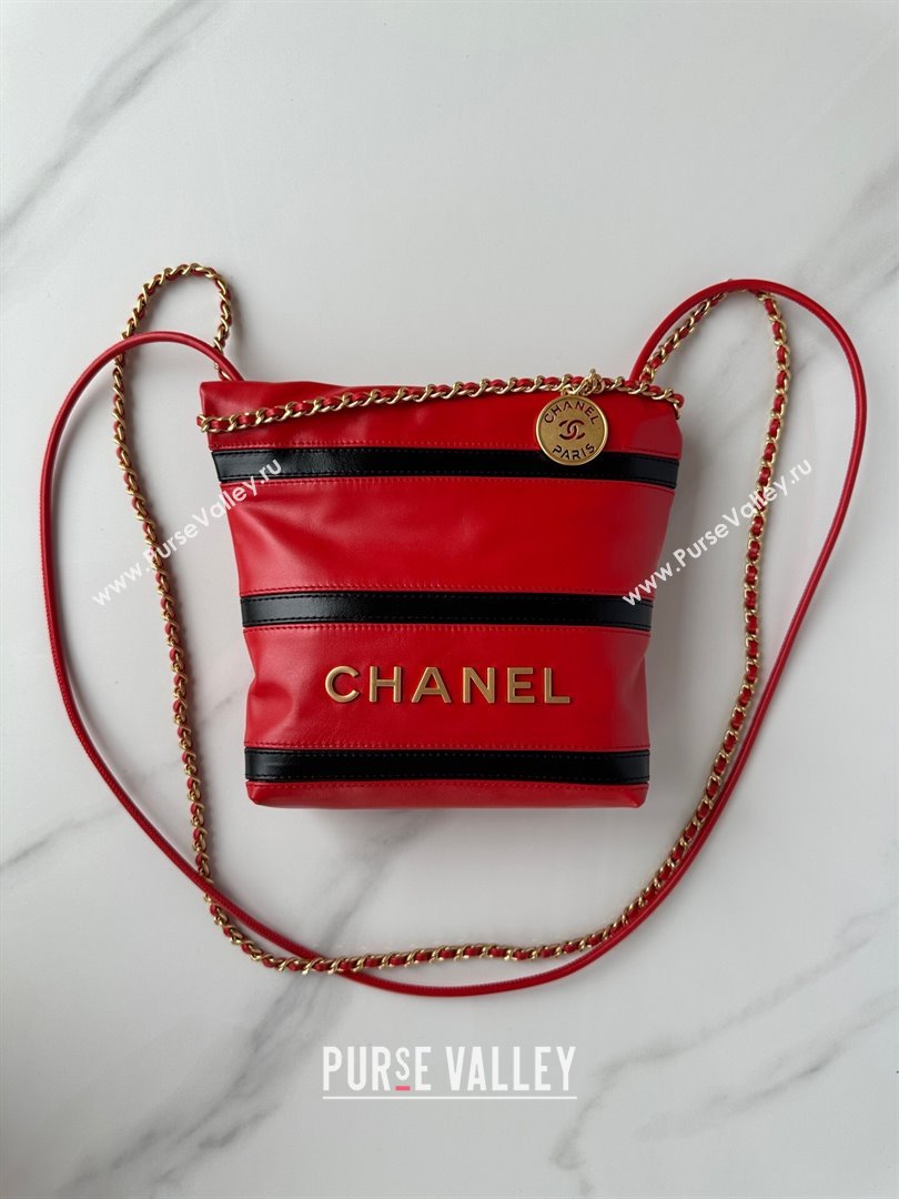 Chanel Shiny Calfskin 22 Mini Shopping Bag AS3980 with Stripes Red 2024 (yezi-240412013)