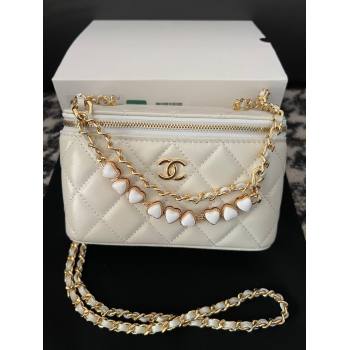 Chanel Shiny Crumpled Lambskin Clutch with Heart Chain WOC AP3784 White 2024 (yezi-240411014)