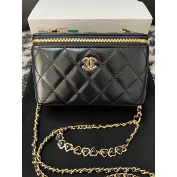 Chanel Shiny Crumpled Lambskin Clutch with Heart Chain WOC AP3784 Black 2024 (yezi-240411015)
