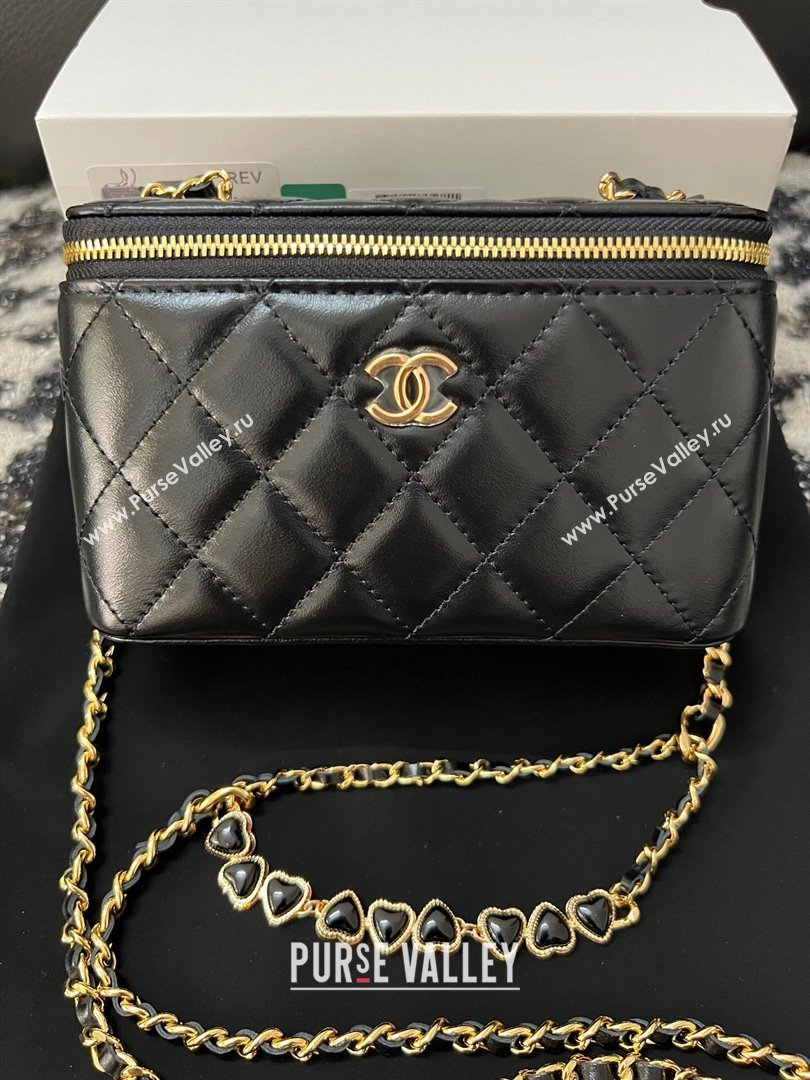 Chanel Shiny Crumpled Lambskin Clutch with Heart Chain WOC AP3784 Black 2024 (yezi-240411015)
