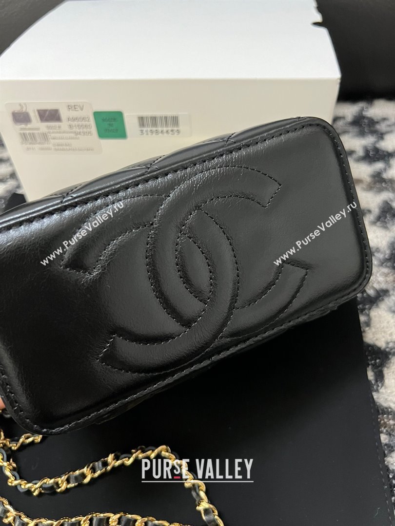 Chanel Shiny Crumpled Lambskin Clutch with Heart Chain WOC AP3784 Black 2024 (yezi-240411015)