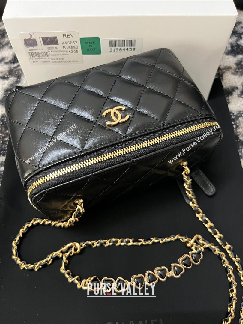 Chanel Shiny Crumpled Lambskin Clutch with Heart Chain WOC AP3784 Black 2024 (yezi-240411015)