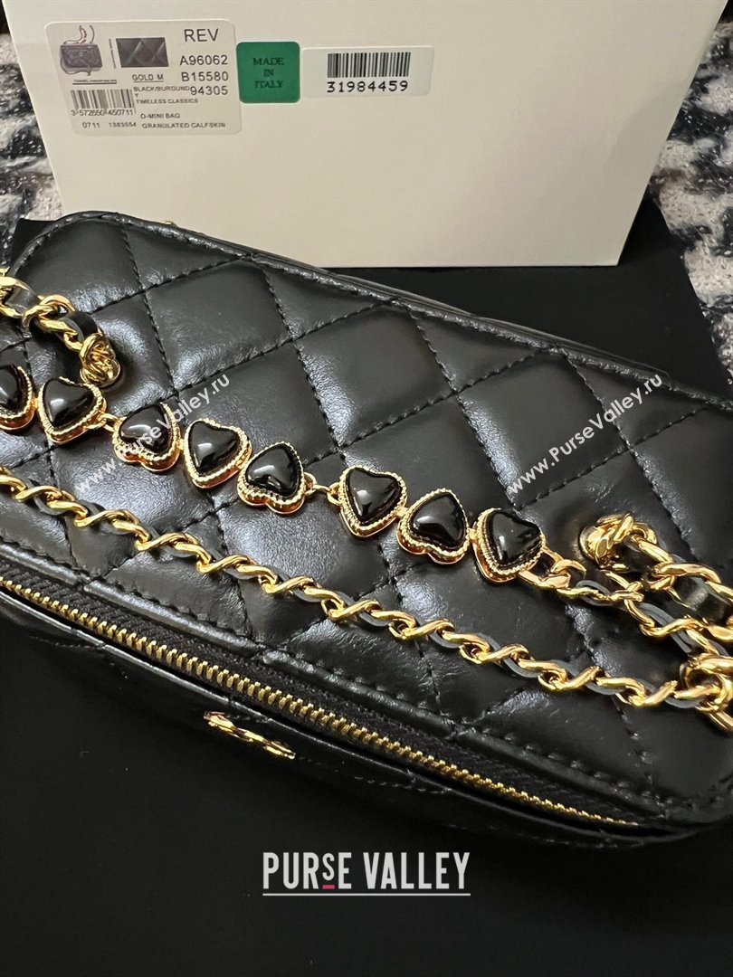 Chanel Shiny Crumpled Lambskin Clutch with Heart Chain WOC AP3784 Black 2024 (yezi-240411015)
