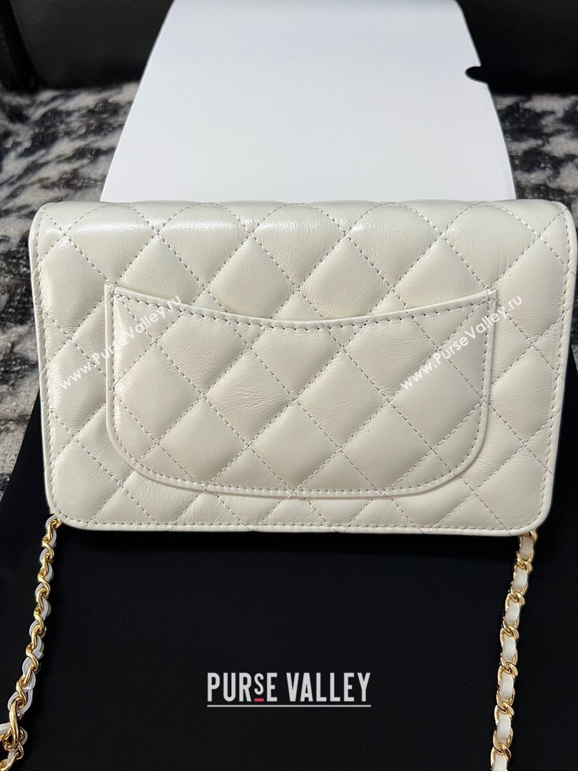 Chanel Shiny Crumpled Lambskin Wallet On Heart Chain WOC AP3785 White 2024 (yezi-240411013)