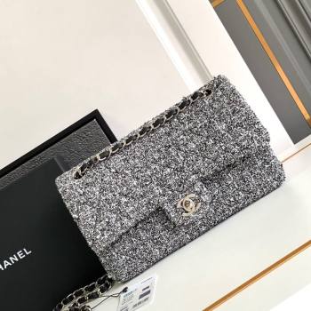 Chanel Classic Tweed Medium 11.12 Flap Bag A01112 White/Black 2024 0411 (yezi-240411025)