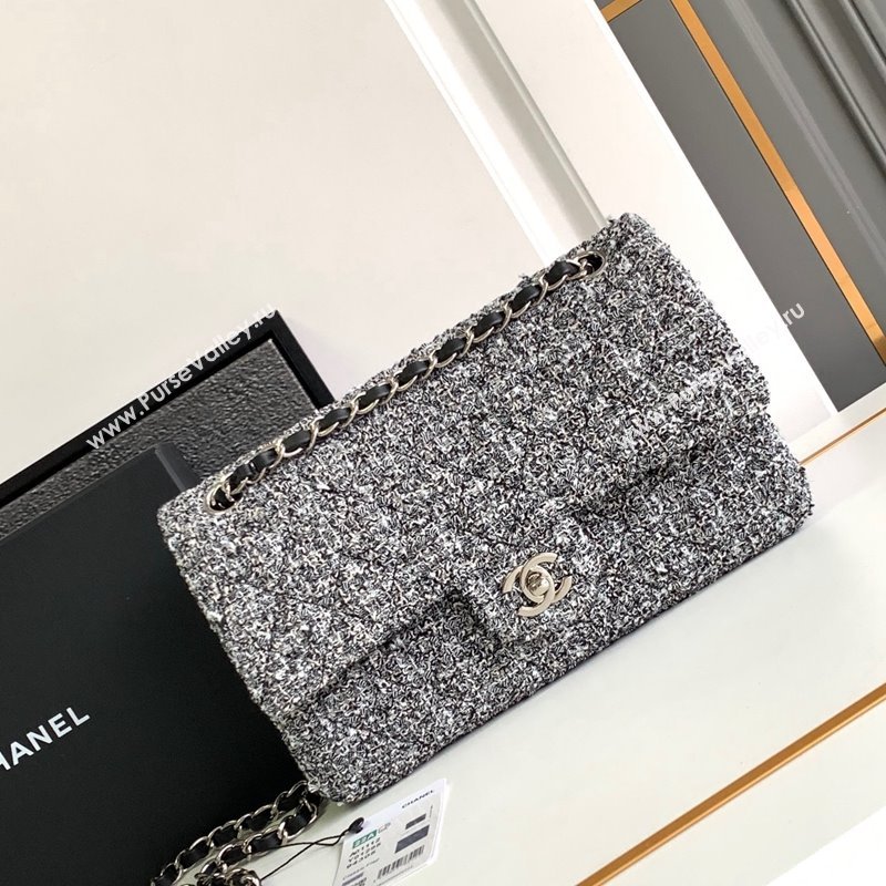 Chanel Classic Tweed Medium 11.12 Flap Bag A01112 White/Black 2024 0411 (yezi-240411025)