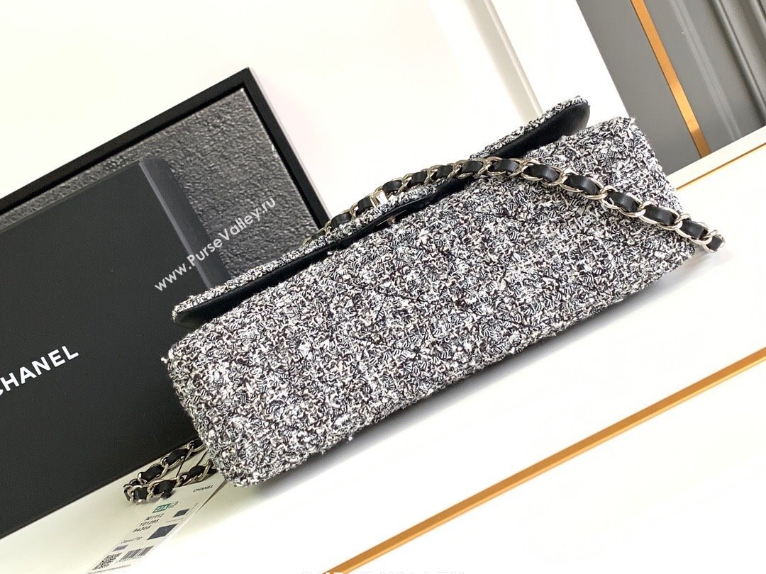 Chanel Classic Tweed Medium 11.12 Flap Bag A01112 White/Black 2024 0411 (yezi-240411025)