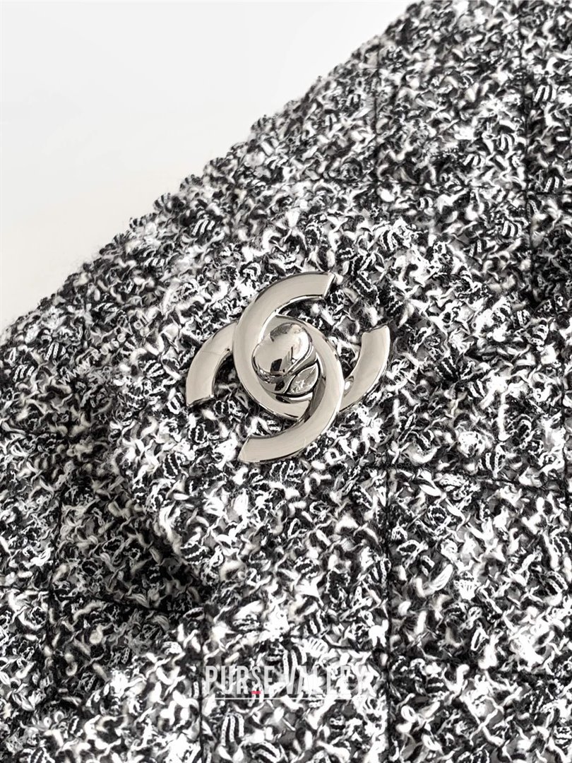 Chanel Classic Tweed Medium 11.12 Flap Bag A01112 White/Black 2024 0411 (yezi-240411025)