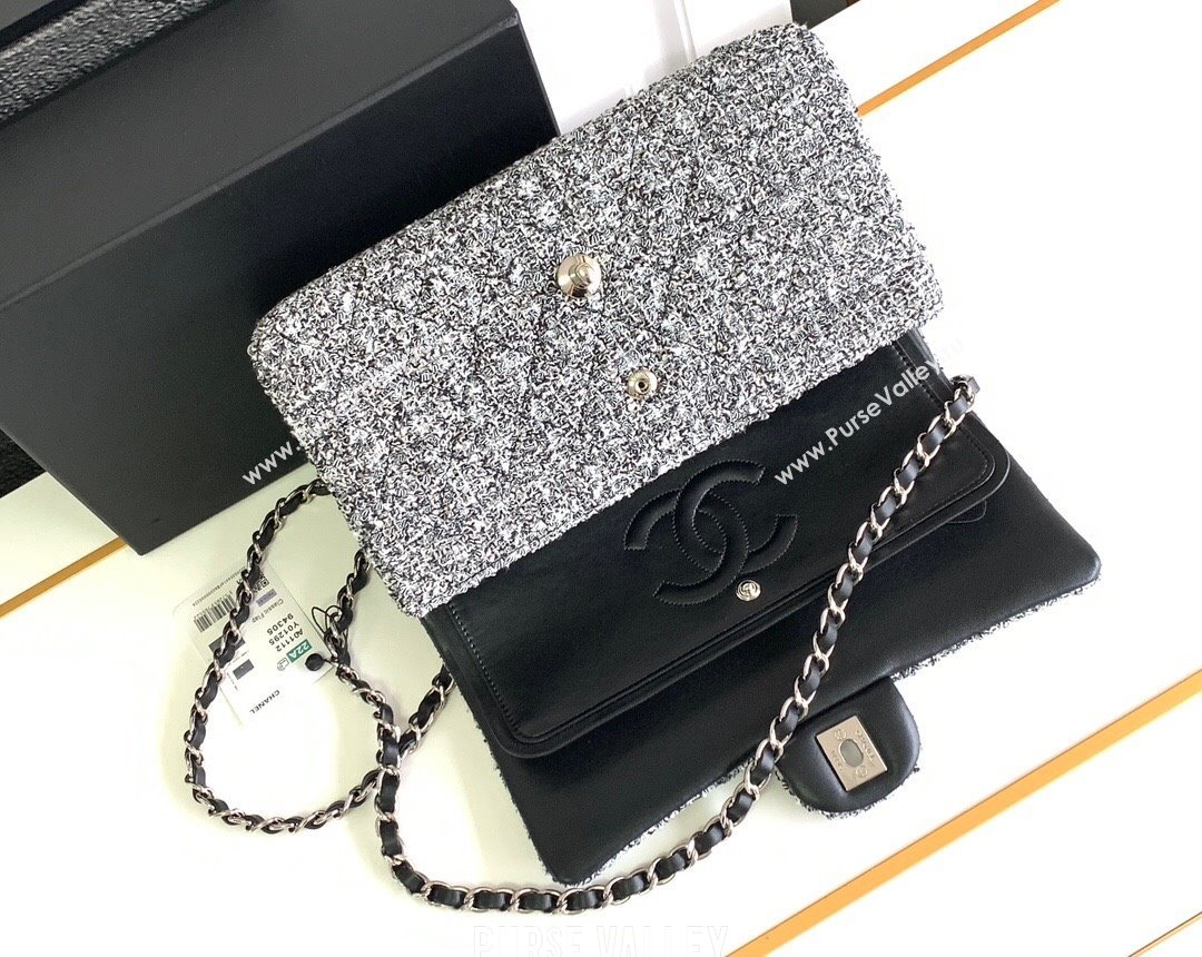 Chanel Classic Tweed Medium 11.12 Flap Bag A01112 White/Black 2024 0411 (yezi-240411025)
