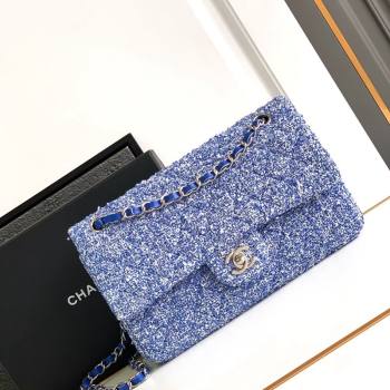 Chanel Classic Tweed Medium 11.12 Flap Bag A01112 Blue 2024 0411 (yezi-240411026)