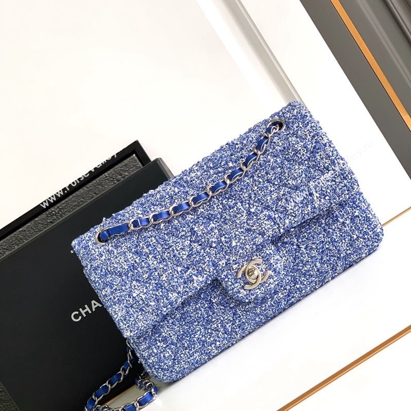 Chanel Classic Tweed Medium 11.12 Flap Bag A01112 Blue 2024 0411 (yezi-240411026)
