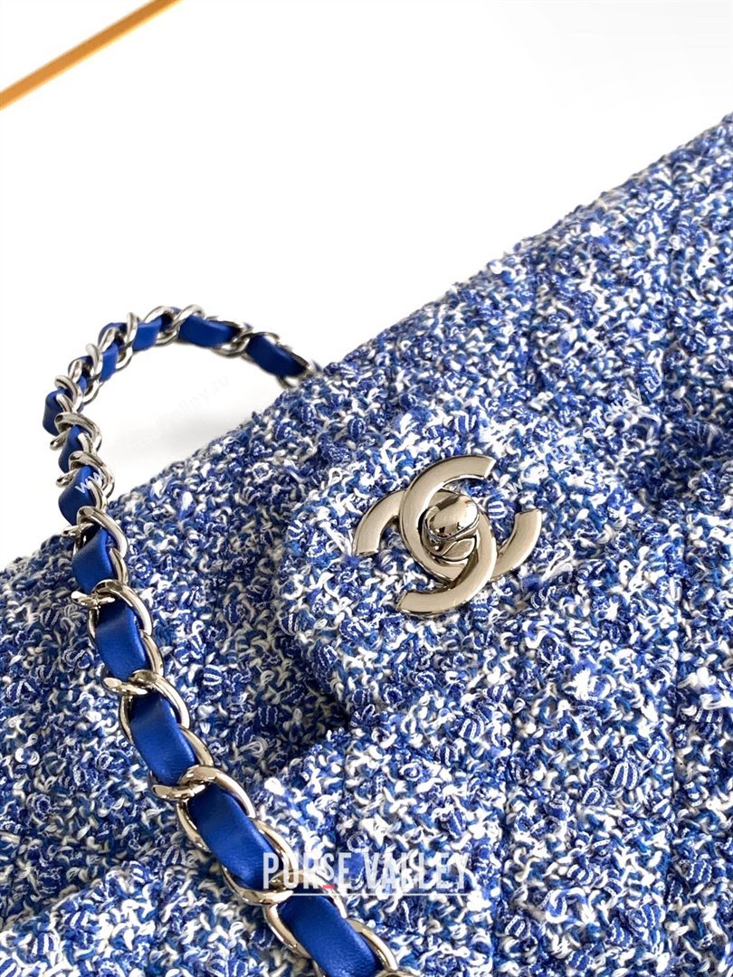 Chanel Classic Tweed Medium 11.12 Flap Bag A01112 Blue 2024 0411 (yezi-240411026)