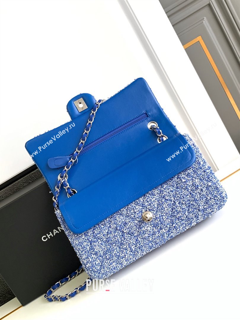 Chanel Classic Tweed Medium 11.12 Flap Bag A01112 Blue 2024 0411 (yezi-240411026)