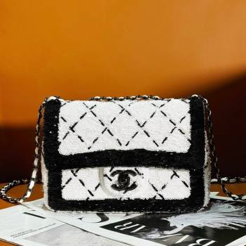 Chanel Sequins Black Metal Small Flap Bag AS4561 White/Black 2024 (yezi-240412016)