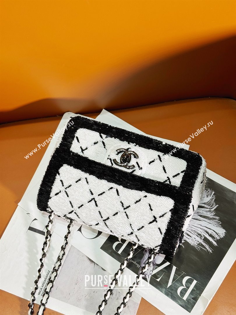 Chanel Sequins Black Metal Small Flap Bag AS4561 White/Black 2024 (yezi-240412016)
