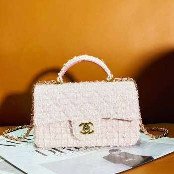 Chanel Tweed Mini Flap Bag with Top Handle AS2431 Light Pink 2024 (yezi-240412017)