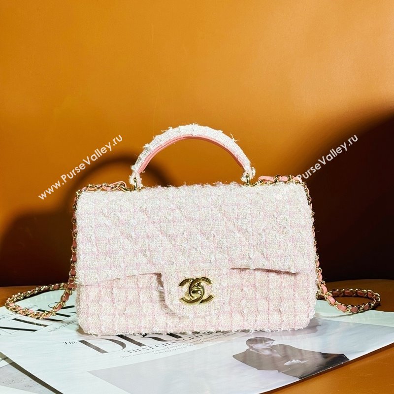 Chanel Tweed Mini Flap Bag with Top Handle AS2431 Light Pink 2024 (yezi-240412017)