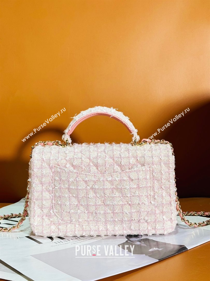 Chanel Tweed Mini Flap Bag with Top Handle AS2431 Light Pink 2024 (yezi-240412017)