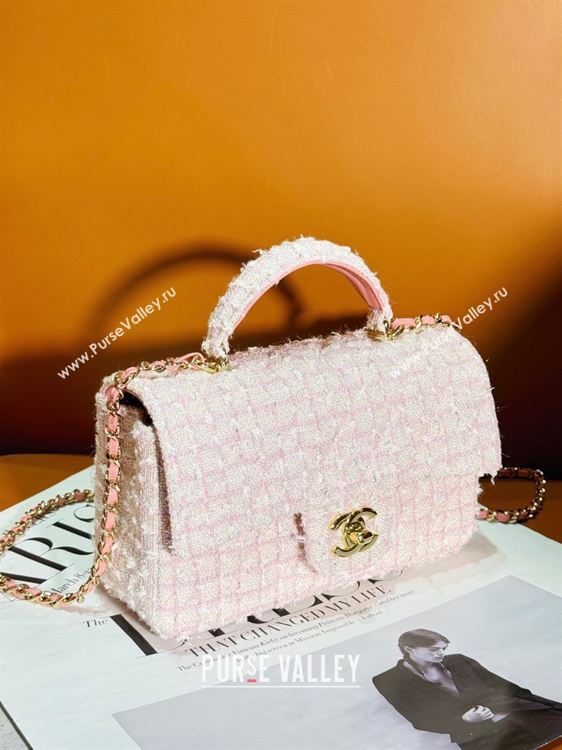 Chanel Tweed Mini Flap Bag with Top Handle AS2431 Light Pink 2024 (yezi-240412017)