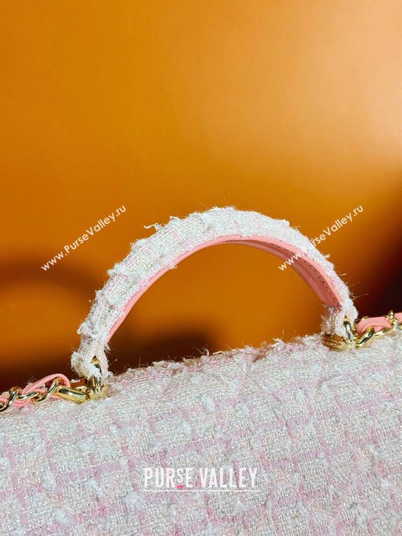 Chanel Tweed Mini Flap Bag with Top Handle AS2431 Light Pink 2024 (yezi-240412017)