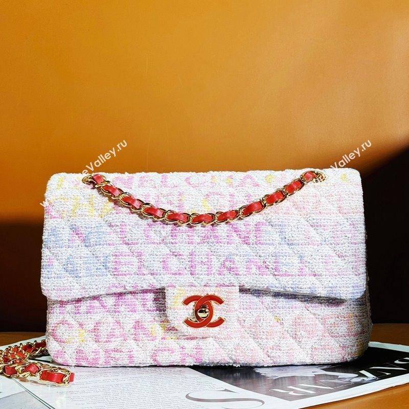 Chanel Tweed Medium Classic Flap Bag Yellow/Light Pink/White A01112 2024 (yezi-240412018)
