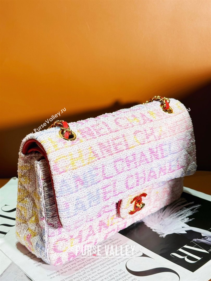 Chanel Tweed Medium Classic Flap Bag Yellow/Light Pink/White A01112 2024 (yezi-240412018)