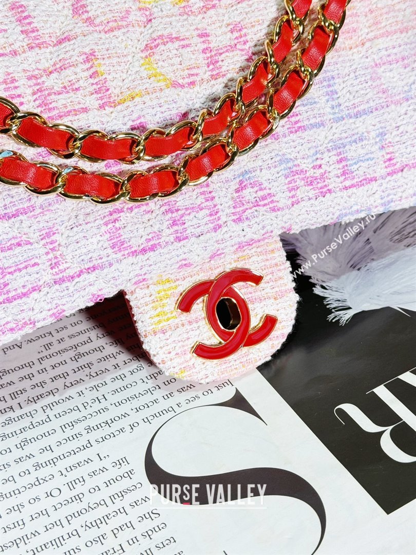 Chanel Tweed Medium Classic Flap Bag Yellow/Light Pink/White A01112 2024 (yezi-240412018)