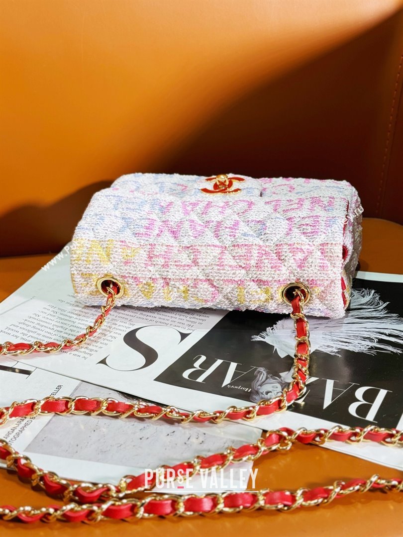 Chanel Tweed Small Classic Flap Bag Yellow/Light Pink/White A0107 2024 (yezi-240412019)