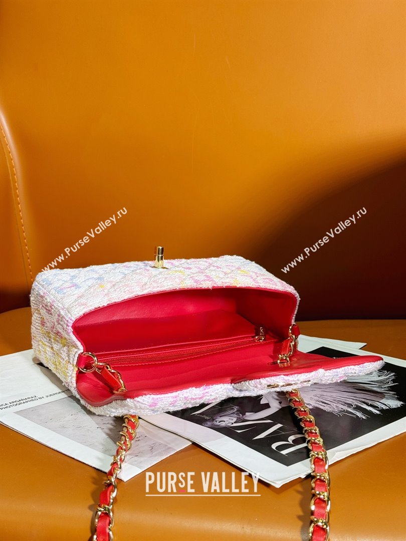 Chanel Tweed Small Classic Flap Bag Yellow/Light Pink/White A0107 2024 (yezi-240412019)