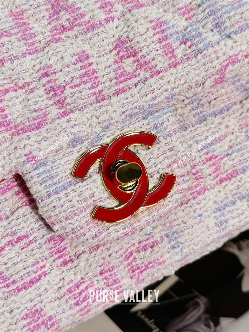 Chanel Tweed Small Classic Flap Bag Yellow/Light Pink/White A0107 2024 (yezi-240412019)