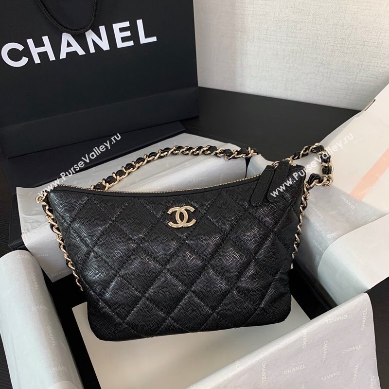 Chanel Grained Shiny Small Hobo Bag AS4320 Black 2024 (yezi-240412024)