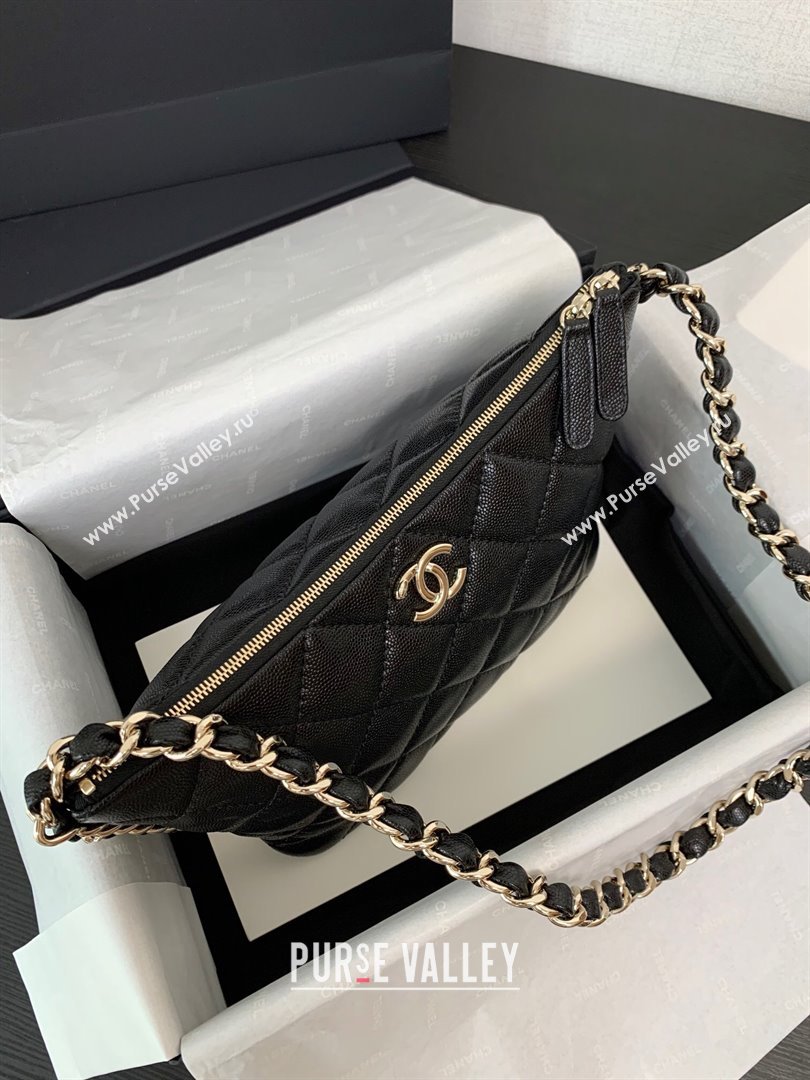 Chanel Grained Shiny Small Hobo Bag AS4320 Black 2024 (yezi-240412024)