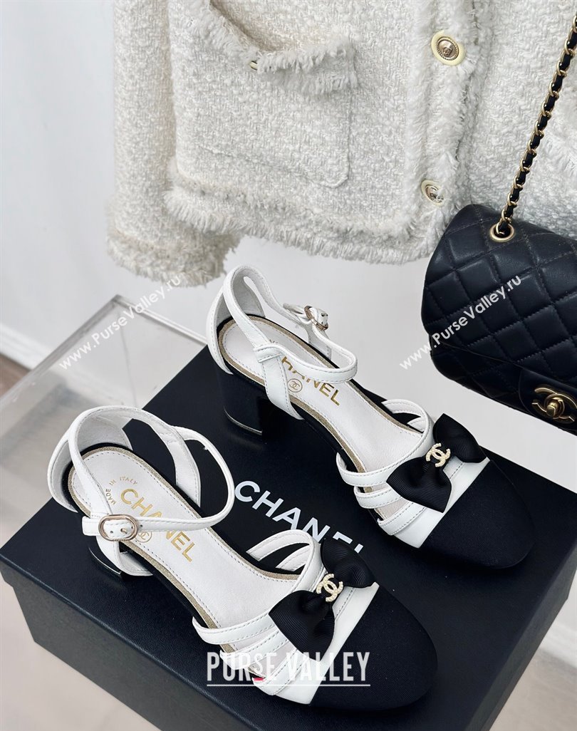 Chanel Calfskin Heel Sandals with Bow White 2024 042401 (MD-240424037)
