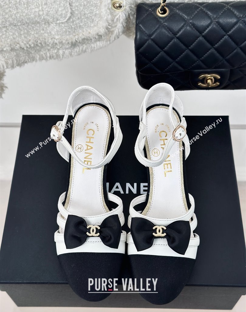 Chanel Calfskin Heel Sandals with Bow White 2024 042401 (MD-240424037)