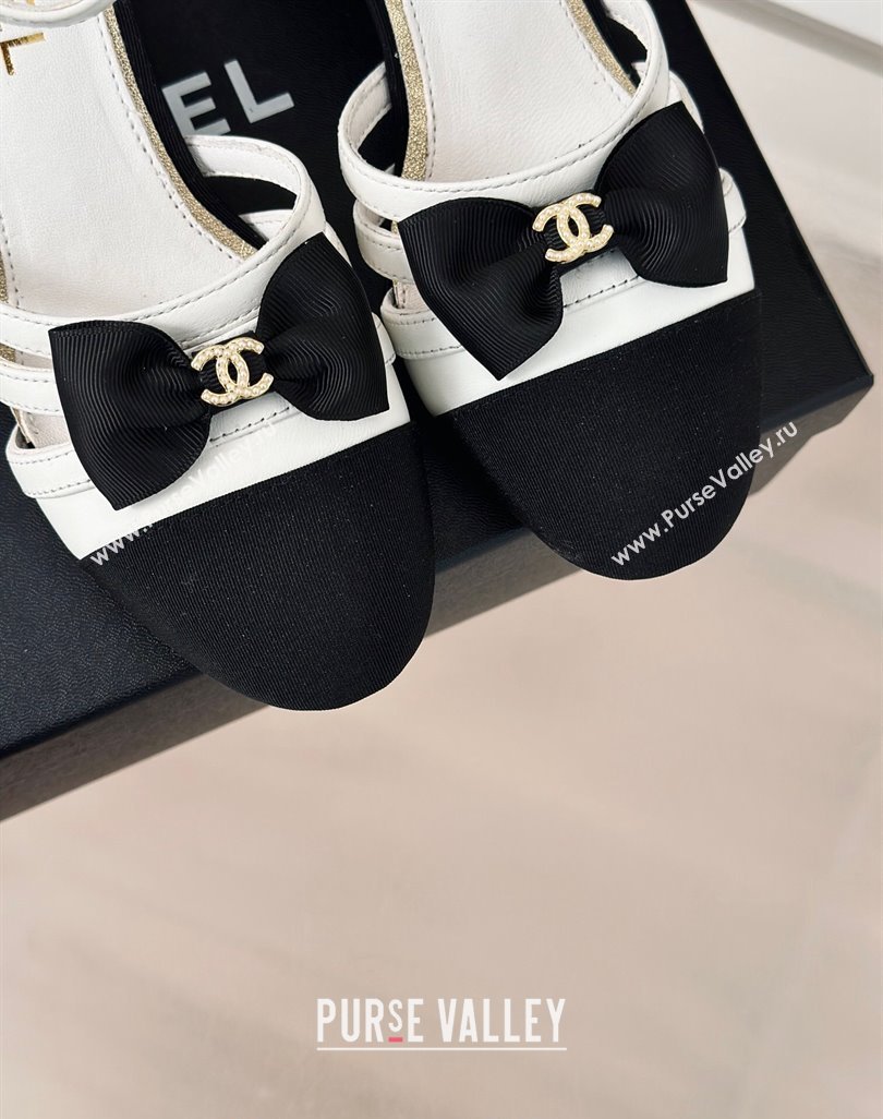 Chanel Calfskin Heel Sandals with Bow White 2024 042401 (MD-240424037)