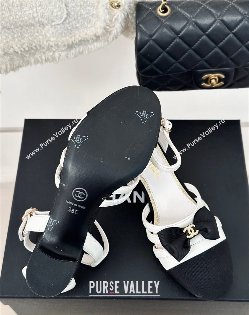 Chanel Calfskin Heel Sandals with Bow White 2024 042401 (MD-240424037)