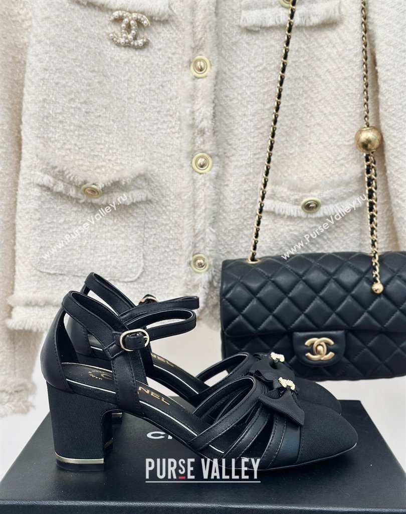 Chanel Calfskin Heel Sandals with Bow Black 2024 042401 (MD-240424039)