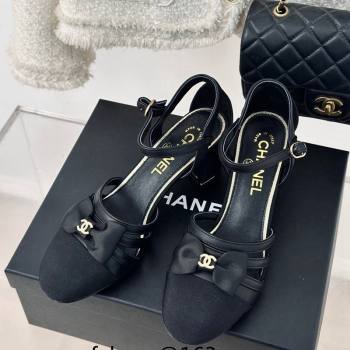 Chanel Calfskin Heel Sandals with Bow Black 2024 042401 (MD-240424039)