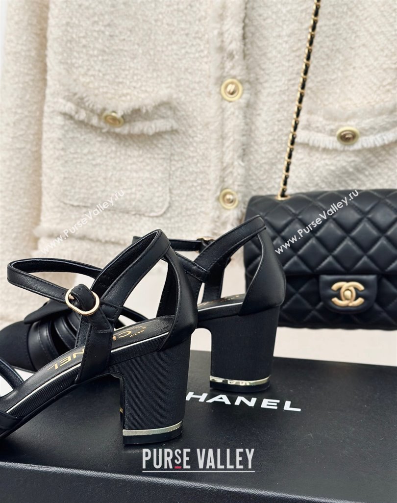 Chanel Calfskin Heel Sandals with Bow Black 2024 042401 (MD-240424039)