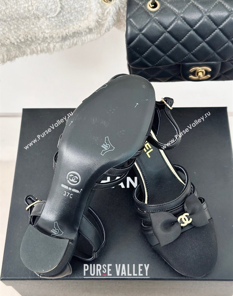 Chanel Calfskin Heel Sandals with Bow Black 2024 042401 (MD-240424039)