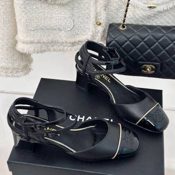 Chanel Calfskin Heel Sandals 4.5/8.5cm with Double Ankle Strap Black 2024 (MD-240424040)