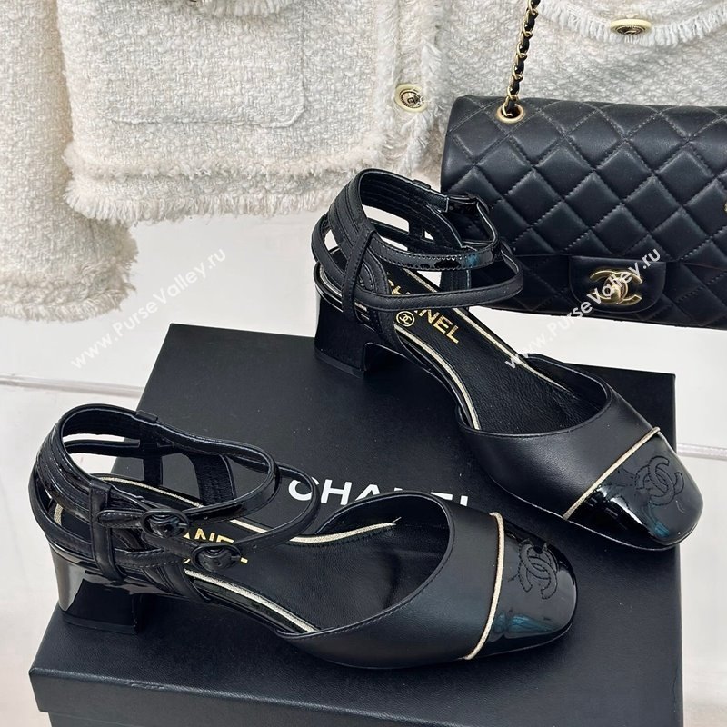 Chanel Calfskin Heel Sandals 4.5/8.5cm with Double Ankle Strap Black 2024 (MD-240424040)