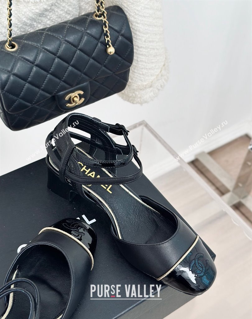 Chanel Calfskin Heel Sandals 4.5/8.5cm with Double Ankle Strap Black 2024 (MD-240424040)