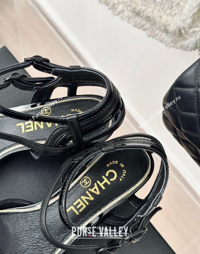 Chanel Calfskin Heel Sandals 4.5/8.5cm with Double Ankle Strap Black 2024 (MD-240424040)