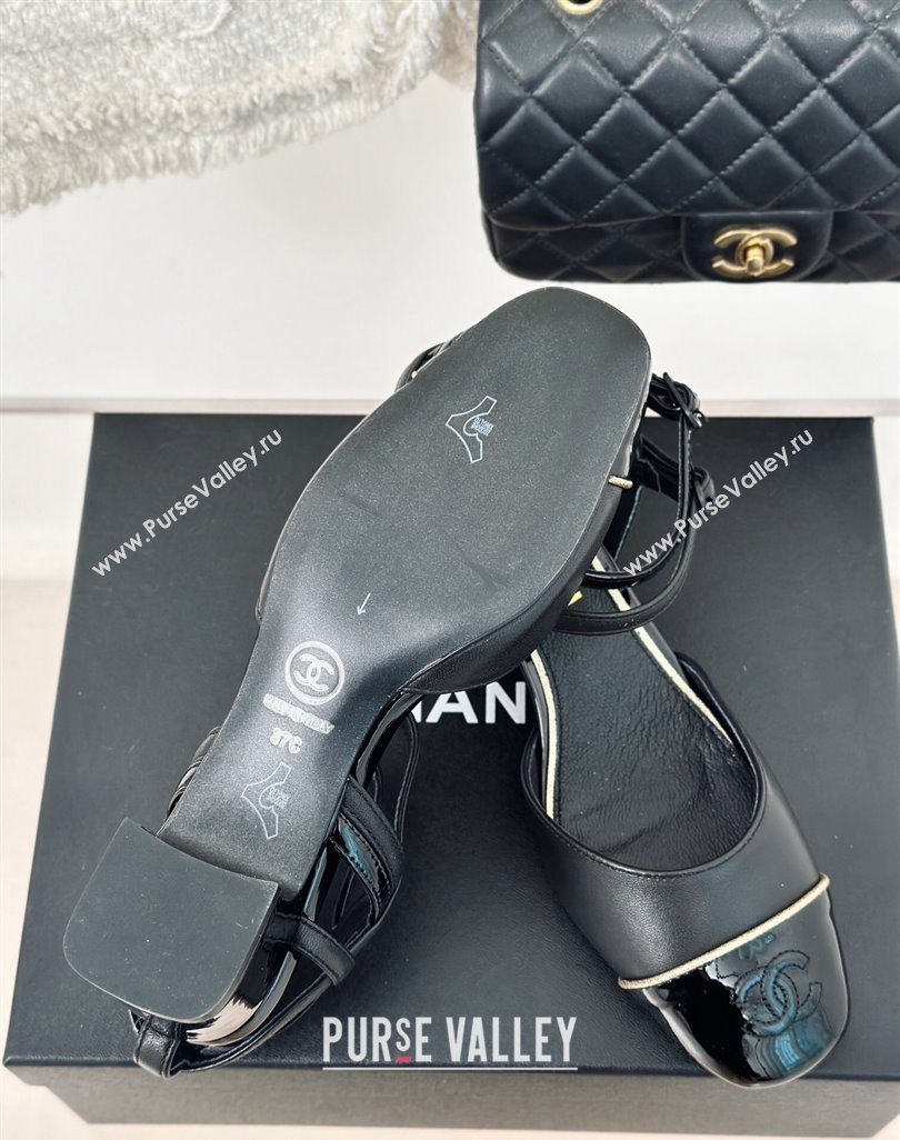 Chanel Calfskin Heel Sandals 4.5/8.5cm with Double Ankle Strap Black 2024 (MD-240424040)