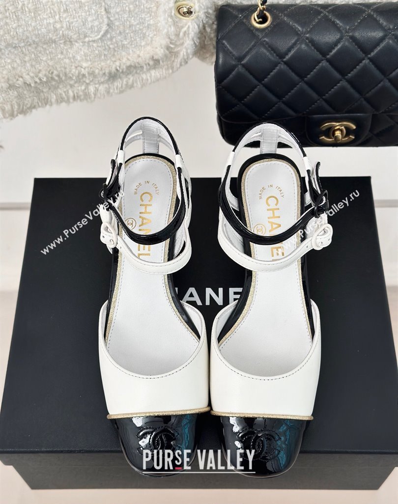 Chanel Calfskin Heel Sandals 4.5/8.5cm with Double Ankle Strap White 2024 (MD-240424041)