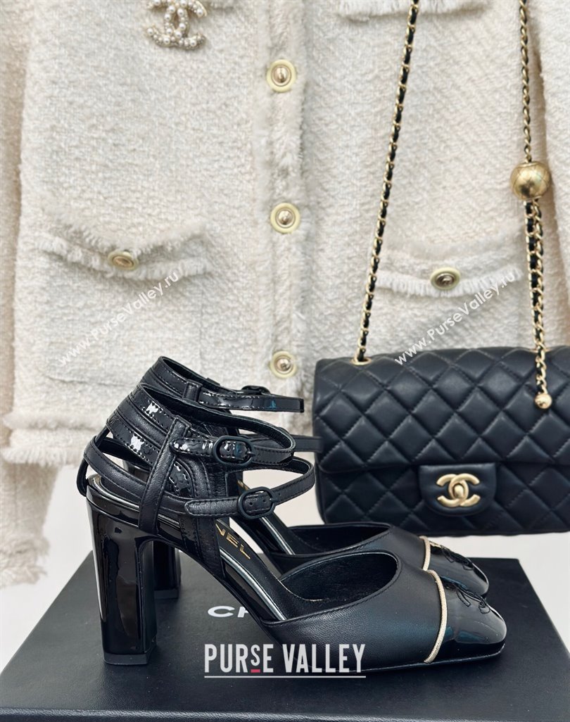 Chanel Calfskin Heel Sandals 4.5/8.5cm with Double Ankle Strap Black 2024 (MD-240424040)