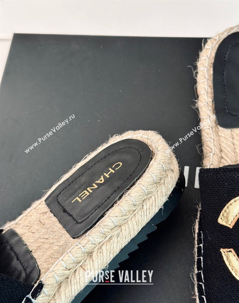 Chanel Tweed Espadrilles Flat Slide Sandals with Gold-Tone CC Black2 2024 (MD-240424042)